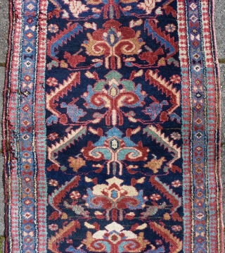 Antique Kurdish NW-Persian narrow Runner 308 x 84/76 cm., 10' 1" x 2'9"/2'6". Good pile all over, all natural dyes, with a narrow width of 2' 6", widening to a 2' 9"  ...