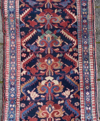 Antique Kurdish NW-Persian narrow Runner 308 x 84/76 cm., 10' 1" x 2'9"/2'6". Good pile all over, all natural dyes, with a narrow width of 2' 6", widening to a 2' 9"  ...