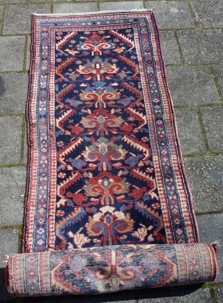 Antique Kurdish NW-Persian narrow Runner 308 x 84/76 cm., 10' 1" x 2'9"/2'6". Good pile all over, all natural dyes, with a narrow width of 2' 6", widening to a 2' 9"  ...