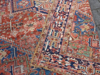 Heriz rug with unusual border, 384  x 275 cm., 12'7" x 9', ca. 1900.                  