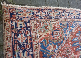 Heriz rug with unusual border, 384  x 275 cm., 12'7" x 9', ca. 1900.                  