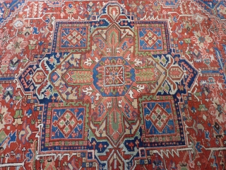Heriz rug with unusual border, 384  x 275 cm., 12'7" x 9', ca. 1900.                  