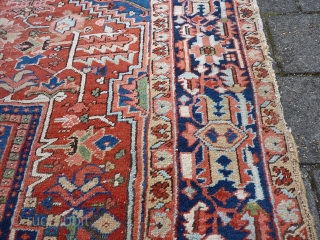 Heriz rug with unusual border, 384  x 275 cm., 12'7" x 9', ca. 1900.                  