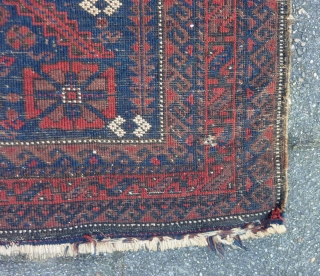 Baluch mina khani Bagface 19th. c., 81  x 74 cm., 32" x 29". With reasonable pile, a few silk knots and four finger thick seize holes. At the bottom kilim ending  ...