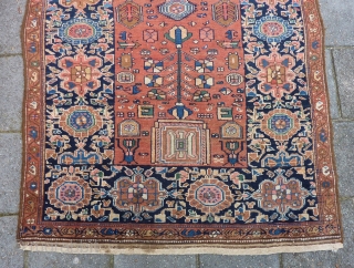 Antique NW Persian Kurdish Kelleh 244 x 121 cm., ca. 1910, with 3 small spots with foundation visible and 3 tiny spots with mothing, sides rewrapped. Endings secured.     