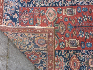 Antique NW Persian Kurdish Kelleh 244 x 121 cm., ca. 1910, with 3 small spots with foundation visible and 3 tiny spots with mothing, sides rewrapped. Endings secured.     