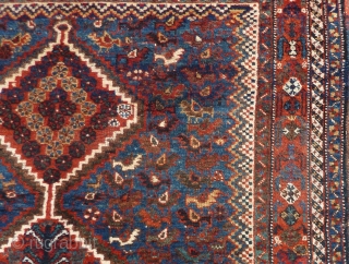 Qashqai small rug, 155  x 115 cm., 5'1" x 3'9". Very good, complete condition and good pile. A bit lower pile at two places, see last three picts. Supple handle and  ...