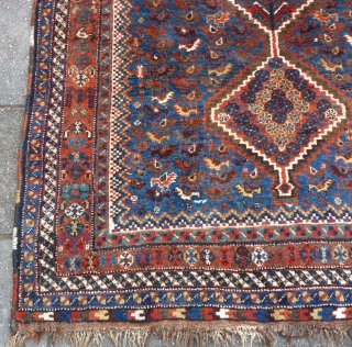 Qashqai small rug, 155  x 115 cm., 5'1" x 3'9". Very good, complete condition and good pile. A bit lower pile at two places, see last three picts. Supple handle and  ...