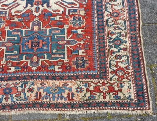 Nice Antique Karaja wool-on-wool rug, ca. 1900, 199/192 cm. x 144 cm. with a Caucasian Eagle or Sunburst medallion, in all over very good condition with well saturated all natural dyes. Endings  ...