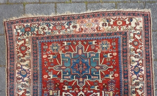 Nice Antique Karaja wool-on-wool rug, ca. 1900, 199/192 cm. x 144 cm. with a Caucasian Eagle or Sunburst medallion, in all over very good condition with well saturated all natural dyes. Endings  ...