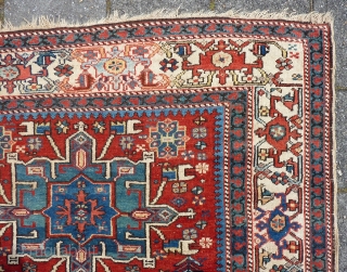 Nice Antique Karaja wool-on-wool rug, ca. 1900, 199/192 cm. x 144 cm. with a Caucasian Eagle or Sunburst medallion, in all over very good condition with well saturated all natural dyes. Endings  ...