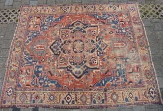 Karaja Heriz end 19th.c., 400 x 324 cm., 13'1" x 10'7". Nice one with wear.                  