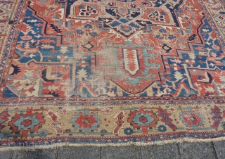 Karaja Heriz end 19th.c., 400 x 324 cm., 13'1" x 10'7". Nice one with wear.                  