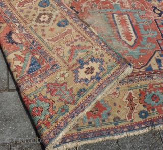 Karaja Heriz end 19th.c., 400 x 324 cm., 13'1" x 10'7". Nice one with wear.                  