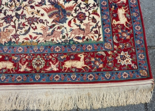 Isfahan, 160 x 105 cm., 5' 3" x 3' 5", in absolute mint condition. Knotted with the finest quality of wool on a silk foundation ( 10 x 10 per cm2 ).  ...