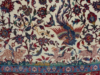 Isfahan, 160 x 105 cm., 5' 3" x 3' 5", in absolute mint condition. Knotted with the finest quality of wool on a silk foundation ( 10 x 10 per cm2 ).  ...