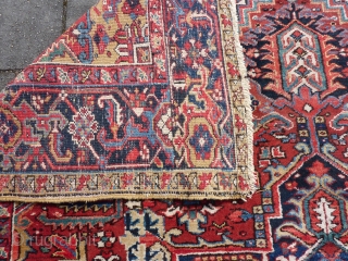 Heriz 320 x 250 cm., 10'8" x 8'3". In very good condition and with good pile all over without wear. One bit of a selvedge needs attention ( close-up pic. ) and  ...