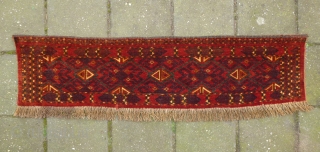 Ersari Beshir Torba, 35 x 138 cm., 14" x 55", 2nd half 19th c. Good pile and with all well saturated natural dyes. A small slit at the bottom ending.   