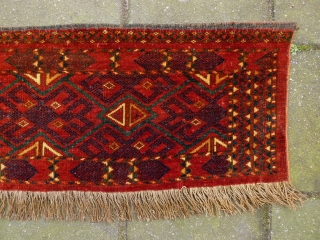 Ersari Beshir Torba, 35 x 138 cm., 14" x 55", 2nd half 19th c. Good pile and with all well saturated natural dyes. A small slit at the bottom ending.   