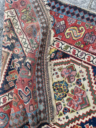 With its wide range of good, old colours, this NW-Kurdish(?) runner, 100 x 388 cm. with strong yellow and clear aubergine, might well be mid-19th c. Single wefted, wool structure, condition as  ...