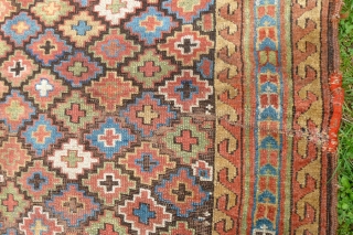 Kurdish Sauj Bulagh, 19th c., 9'3" x 4'2", 280 x 127 cm., with wear and low pile at one end, not washed yet, Sold, ty.        