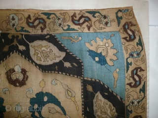 Caucasian silk embroidery, 17/18th century, 87 x 88 cm., 34” x 34”. Acquired in 1975 and since then part of a private Dutch collection. There are some restored brown/black areas here and  ...