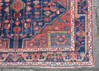 Finely knotted Malayer rug, 212  x 152 cm., 7' x 5', ca. 1900. Thin and floppy handle, with all well saturated natural dyes. Good pile in general, endings secured. A very  ...