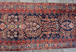 Antique Hamadan long Runner 518  x 98 cm., 17' x 3' 2". good pile in general, one lower 'door entrance'area, see last two picts.        