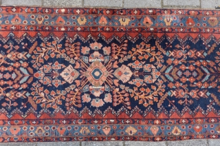 Antique Hamadan long Runner 518  x 98 cm., 17' x 3' 2". good pile in general, one lower 'door entrance'area, see last two picts.        