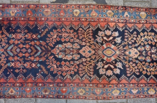 Antique Hamadan long Runner 518  x 98 cm., 17' x 3' 2". good pile in general, one lower 'door entrance'area, see last two picts.        