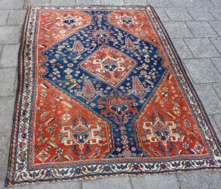 Antique Abadeh Rug, 194  x 150 cm., 6´ 4` x 4´ 11`. Very soft and floppy handle, with full pile all over. One end with loss, and one clumpsy repair (last  ...