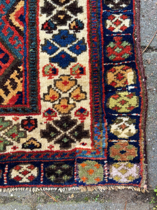 Antique Big Jaf Kurdish bag front, 105 x 78 cm. Full meaty pile all over and with a nice range of all natural dyes. Two corners with repairs, a small one and  ...