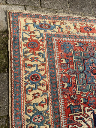 Antique Eagle Karaja, 213 x 144 cm. in perfect condition, no wear , no repairs. All natural dyes, with a camel wool border. Wool on wool structure. Clean. Pics. taken in full  ...