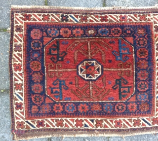 Baluch Bag front, 65  x 82 cm., 26" x 32", 19th.c. Good soft pile, all natural dyes and with a few red repairs. ( see backside )     