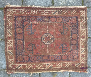 Baluch Bag front, 65  x 82 cm., 26" x 32", 19th.c. Good soft pile, all natural dyes and with a few red repairs. ( see backside )     