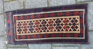 Strong Baluch balisht with kilim back, 99  x 42 cm., 39" x 17". Good condition and pile. All natural dyes except for the three repeating dots in the main border (  ...