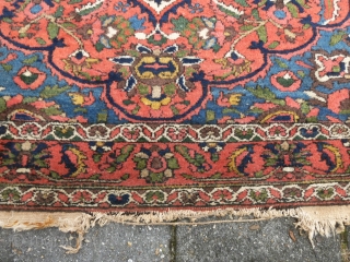 Fine Bachtiari, 208 x 142 ( 6'10" x 4'8") ca. 1920, with full pile all over. Part of a kilim end missing. All good dyes. No repairs. Lays flat and straight.  