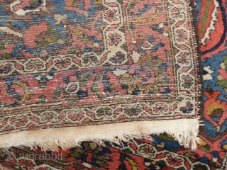 Fine Bachtiari, 208 x 142 ( 6'10" x 4'8") ca. 1920, with full pile all over. Part of a kilim end missing. All good dyes. No repairs. Lays flat and straight.  