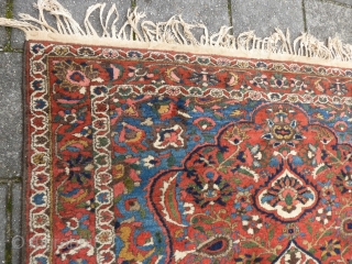 Fine Bachtiari, 208 x 142 ( 6'10" x 4'8") ca. 1920, with full pile all over. Part of a kilim end missing. All good dyes. No repairs. Lays flat and straight.  