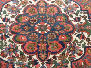 Fine Bachtiari, 208 x 142 ( 6'10" x 4'8") ca. 1920, with full pile all over. Part of a kilim end missing. All good dyes. No repairs. Lays flat and straight.  