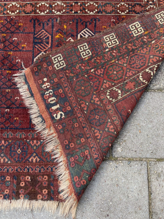 Antique Ersari Ensi, 202 x 148 cm. A weaker spot in the center (detail pict.) and sides needs some rewrapping in places. Priced as for export EU. robvanwieringen@telfort.nl     