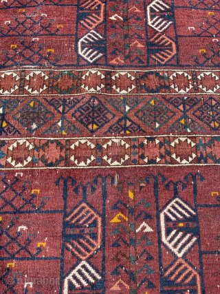 Antique Ersari Ensi, 202 x 148 cm. A weaker spot in the center (detail pict.) and sides needs some rewrapping in places. Priced as for export EU. robvanwieringen@telfort.nl     