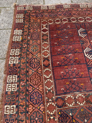 Antique Ersari Ensi, 202 x 148 cm. A weaker spot in the center (detail pict.) and sides needs some rewrapping in places. Priced as for export EU. robvanwieringen@telfort.nl     