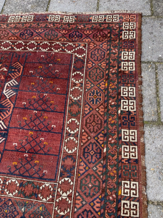 Antique Ersari Ensi, 202 x 148 cm. A weaker spot in the center (detail pict.) and sides needs some rewrapping in places. Priced as for export EU. robvanwieringen@telfort.nl     