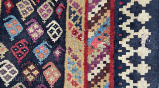 Antique Qashqai Kilim Runner, 330 x 98 cm. In general very good condition. One area with some repairs, see last two close-up pics front and back side + a stain in the  ...
