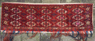 Rare 15-gul antique Tekke turkmen Torba, 143 x 44 cm., 2nd half 19th c. Complete with kilim back. Very fine knotting, 390 knts.per sq.inch and with full, velvetlike pile without any wear.  ...
