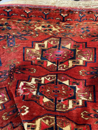 Rare 15-gul antique Tekke turkmen Torba, 143 x 44 cm., 2nd half 19th c. Complete with kilim back. Very fine knotting, 390 knts.per sq.inch and with full, velvetlike pile without any wear.  ...