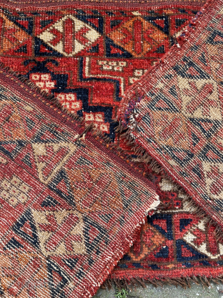 Antique Ersari Torba, 151 x 46 cm. Wool warp, cotton weft, all natural dyes. Slight discolouration at the top in the center and two corners with some loss + a small slit  ...