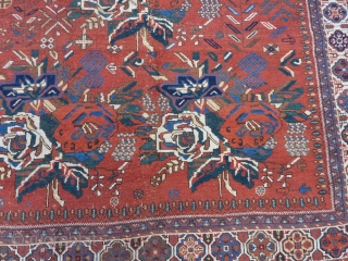 Charming squarish Afshar ca.1900, 186 x 161 cm., 6' 1" x 5' 3". Woolen chain, No repairs and all natural dyes. Minor scattered wear in places. Clean, flat and straight.   