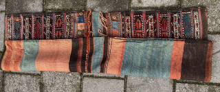 Antique Veramin Double Bag, 141 x 68 cm., ca. 1900. With full pile all over and in almost perfect condition ( small damage at a kilim strap ). All natural dyes and  ...